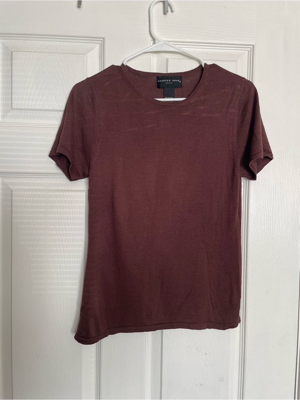august silk knits Women’s M Silk Blend Burgundy Knit Crewneck Top